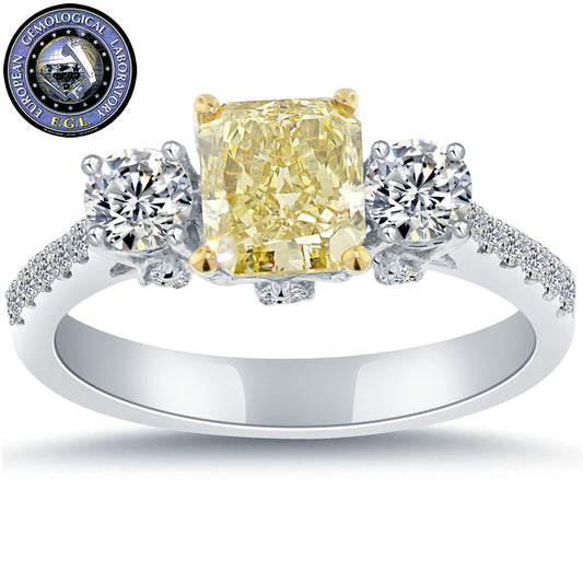 2.31 Ct. EGL Certified Natural Fancy Yellow Radiant Cut Diamond Engagement Ring