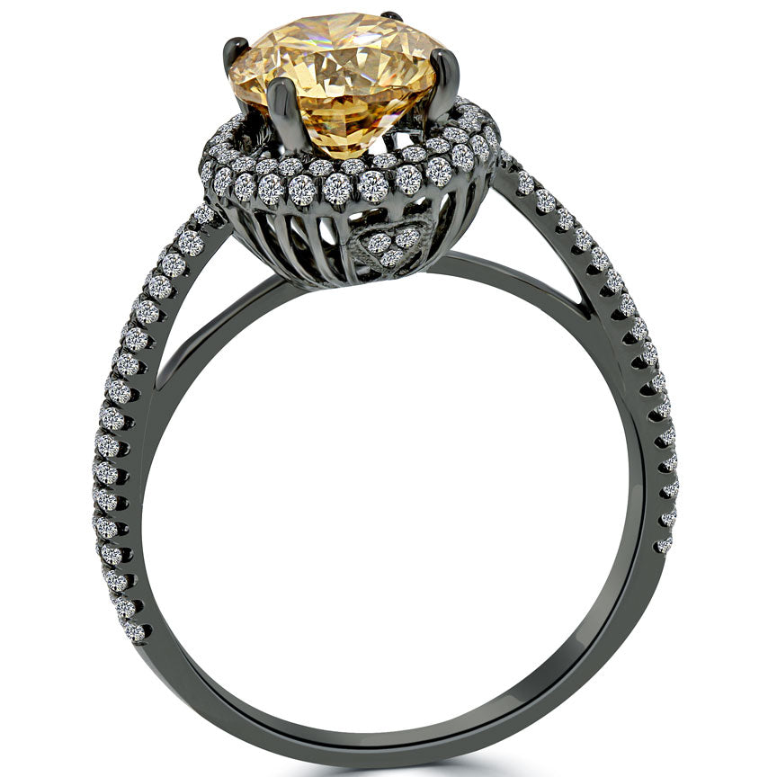 2.06 Carat Natural Fancy Champagne Brown Diamond Engagement Ring 18k Black Gold