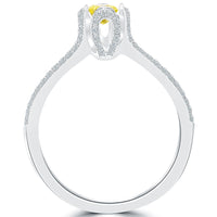 0.85 Carat Fancy Yellow Radiant Cut Diamond Engagement Ring 18k White Gold