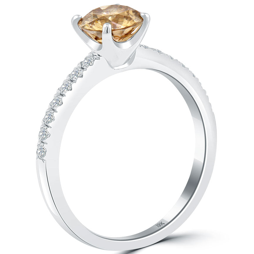 1.28 Carat Natural Fancy Cognac  Brown Diamond Engagement Ring 18k White Gold