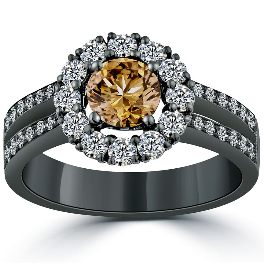 1.70 Carat Natural Fancy Cognac Brown Diamond Engagement Ring 14k Black Gold