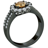 1.70 Carat Natural Fancy Cognac Brown Diamond Engagement Ring 14k Black Gold