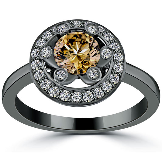 1.36 Carat Natural Fancy Cognac Brown Diamond Engagement Ring 14k Black Gold