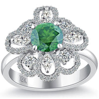 2.99 Carat Fancy Green Diamond Flower Shape Engagement Ring 18k White Gold