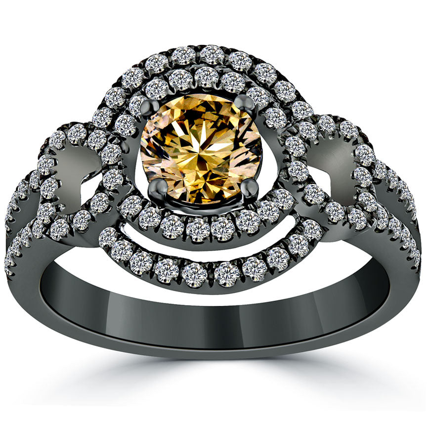 1.56 Carat Natural Fancy Cognac Brown Diamond Engagement Ring 14k Black Gold