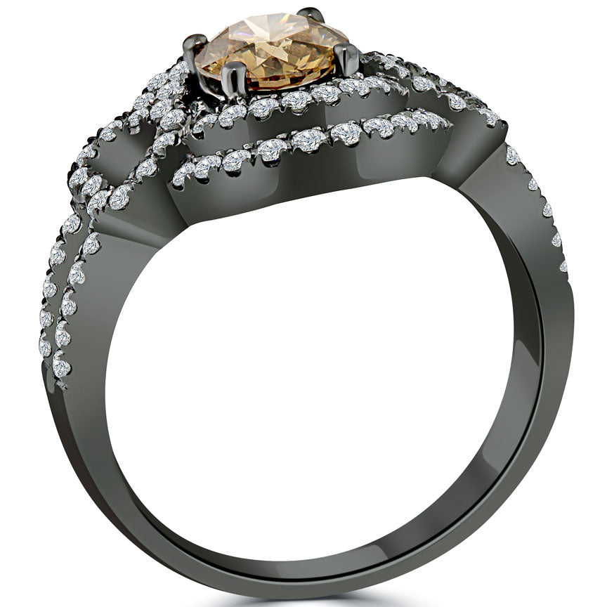 1.56 Carat Natural Fancy Cognac Brown Diamond Engagement Ring 14k Black Gold