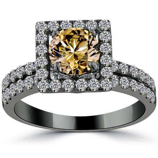 2.37 Carat Natural Fancy Cognac Brown Diamond Engagement Ring 14k Black Gold