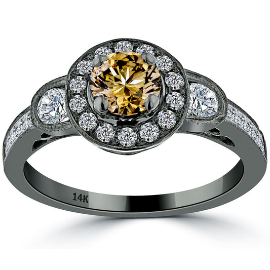 1.71 Carat Natural Fancy Cognac Brown Diamond Engagement Ring 14k Black Gold Front