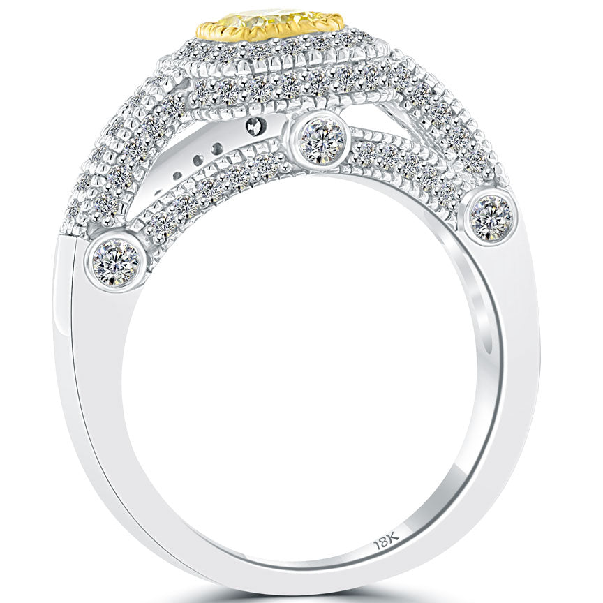 1.14 Carat Fancy Yellow Cushion Cut Diamond Engagement Ring 14k Vintage Style