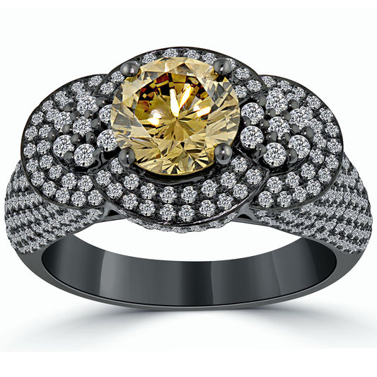 3.62 Carat Natural Fancy Cognac Brown Diamond Engagement Ring 14k Black Gold