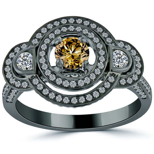 1.52 Carat Natural Fancy Cognac Brown Diamond Engagement Ring 14k Black Gold
