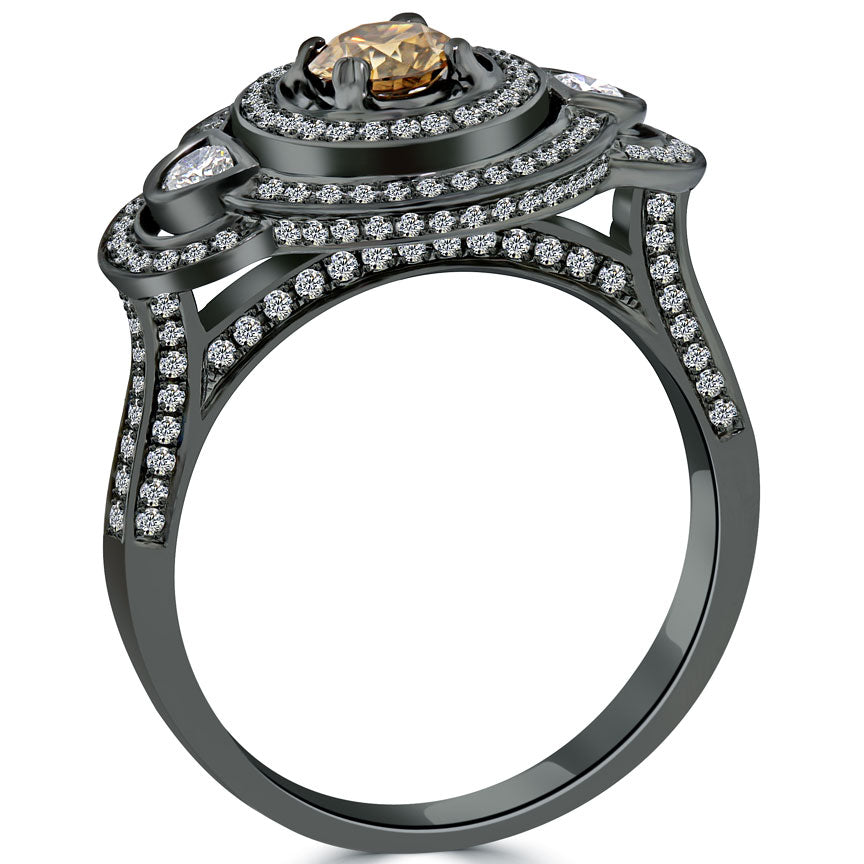 1.52 Carat Natural Fancy Cognac Brown Diamond Engagement Ring 14k Black Gold