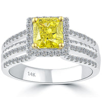 2.23 Ct. Fancy Yellow Radiant Cut Diamond Engagement Ring 14k Gold Vintage Style