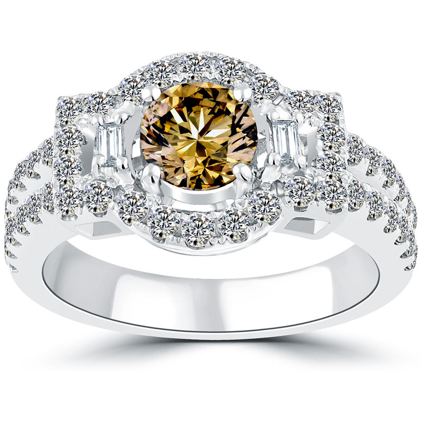 2.08 Carat Natural Fancy Cognac Brown Diamond Engagement Ring 14k White Gold