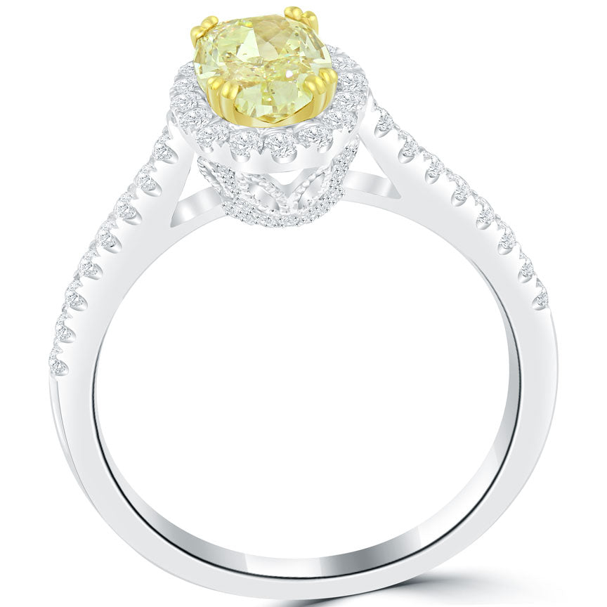 1.30 Carat Fancy Yellow Oval Cut Diamond Engagement Ring 14k Gold Pave Halo