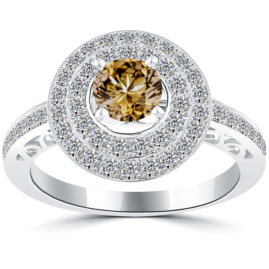 1.72 Carat Natural Fancy Cognac Brown Diamond Engagement Ring 14k White Gold