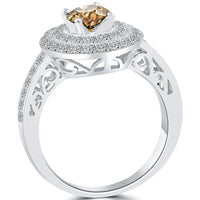1.72 Carat Natural Fancy Cognac Brown Diamond Engagement Ring 14k White Gold