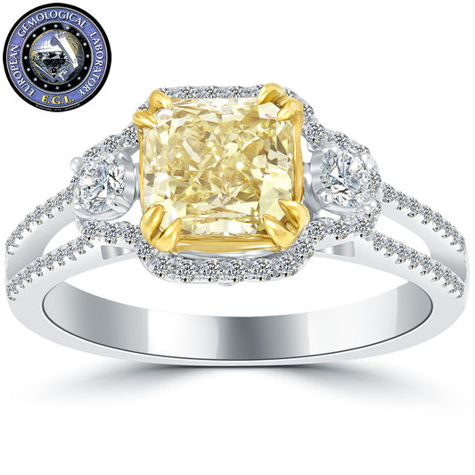 2.33 Carat EGL Certified Natural Fancy Yellow Diamond Engagement Ring 14k Gold