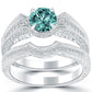 1.48 Carat Fancy Blue Round Cut Diamond Engagement Ring & Wedding Band Set 18k