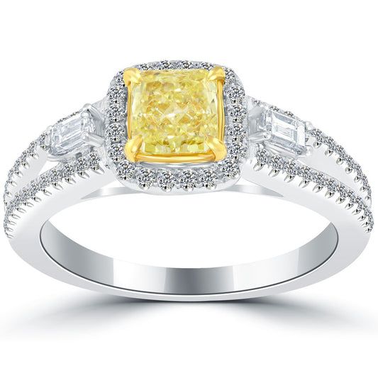 1.39 CT. Fancy Yellow Cushion Cut Diamond Engagement Ring 14K Gold Vintage Style