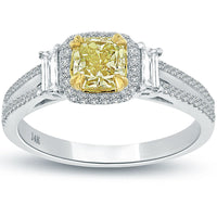 1.25 Ct. Natural Fancy Vivid Yellow Cushion Cut Diamond Engagement Ring 14k Gold