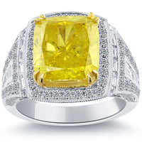 8.21 Carat Fancy Yellow Radiant Cut Diamond Engagement Ring 14k Vintage Style