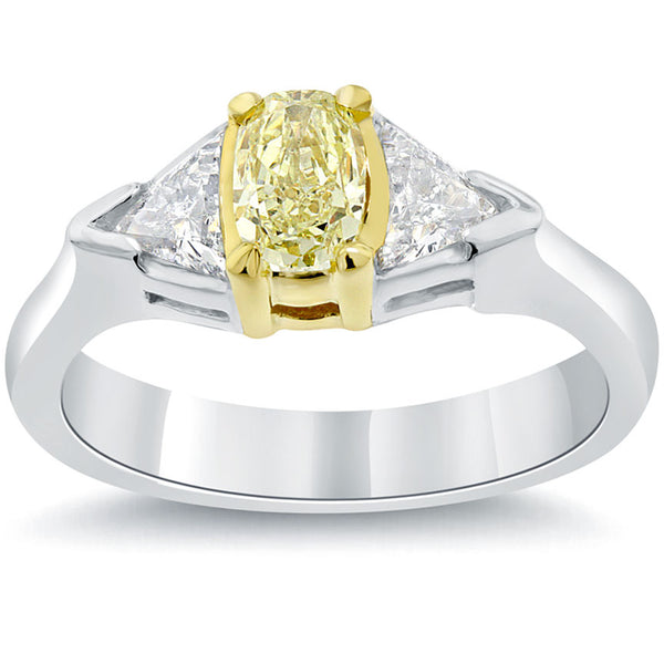 1.41 Carat Oval Cut Fancy Yellow Three Stone Diamond Engagement Ring 14k Gold