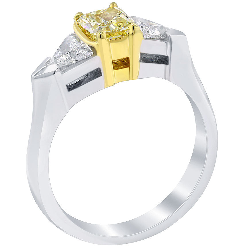 1.41 Carat Oval Cut Fancy Yellow Three Stone Diamond Engagement Ring 14k Gold
