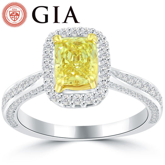 1.90 Carat GIA Certified Fancy Intense Yellow Diamond Engagement Ring 14k Gold
