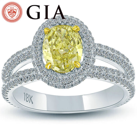 2.14 Ct. GIA Certified Natural Fancy Yellow Oval Cut Diamond Engagement Ring 18k
