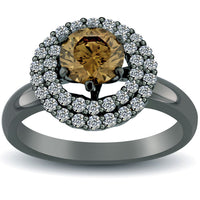2.09 Carat Natural Fancy Cognac Brown Diamond Engagement Ring 14k Black Gold