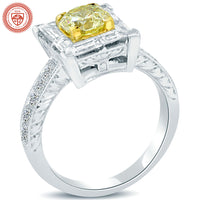 2.30 Ct GIA Certified Natural Fancy Yellow Octagonal Cut Diamond Engagement Ring