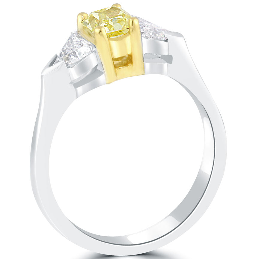 1.51 Carat Cushion Cut Fancy Yellow Three Stone Diamond Engagement Ring 14k Gold
