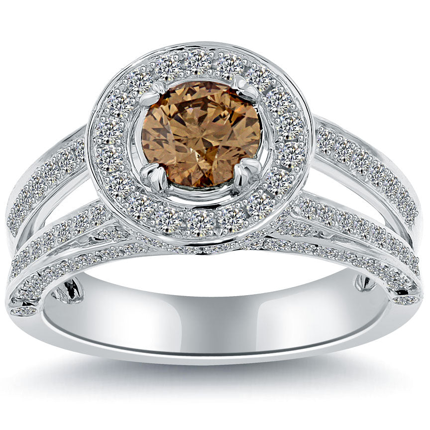 2.06 Carat Natural Fancy Cognac Brown Diamond Engagement Ring 14k White Gold