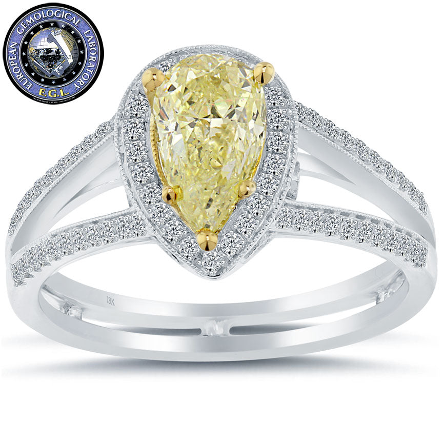 1.53 Carat EGL Certified Natural Fancy Yellow Pear Shape Diamond Engagement Ring
