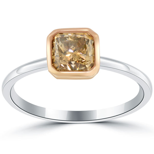 1.18 Carat Natural Fancy Cognac Diamond Solitaire Engagement Ring 14k Rose Gold
