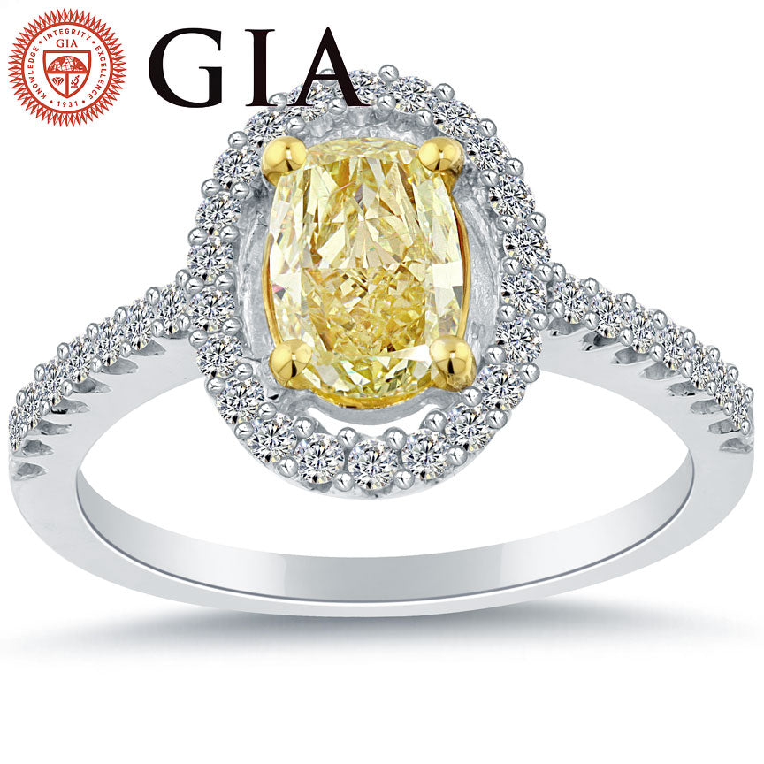 1.56 Ct. GIA Certified Natural Fancy Yellow Oval Cut Diamond Engagement Ring 18k