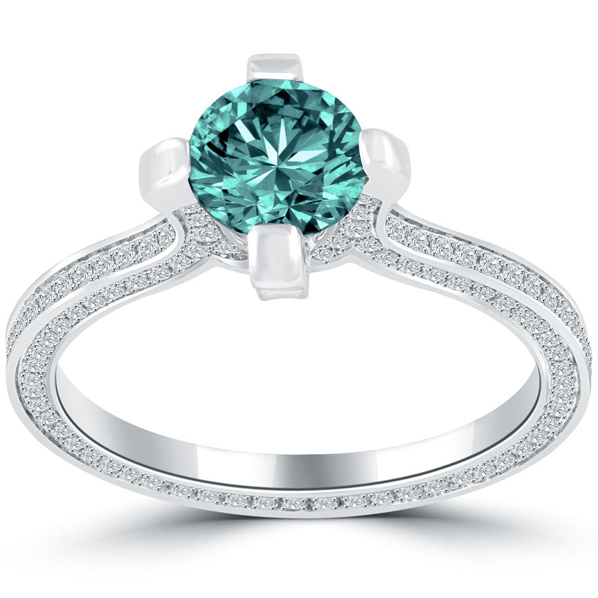 2.04 Carat Certified Fancy Blue Round Diamond Engagement Ring 18k White Gold