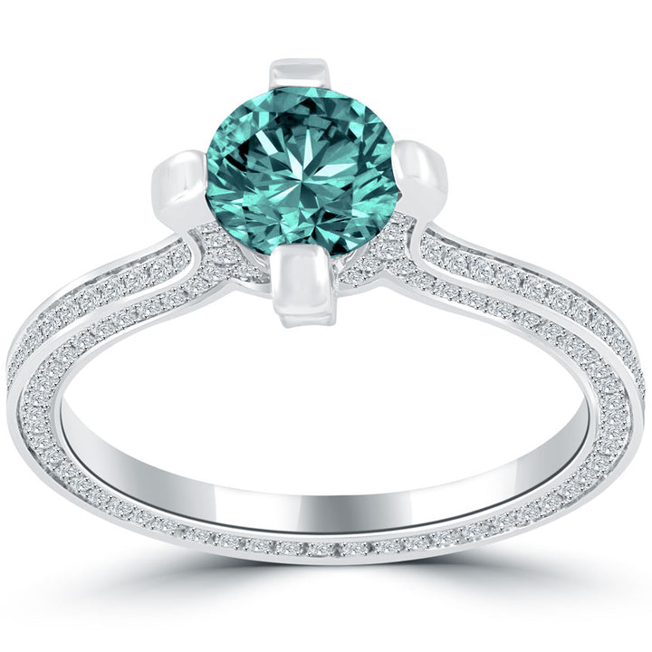 2.04 Carat Certified Fancy Blue Round Diamond Engagement Ring 18k White Gold