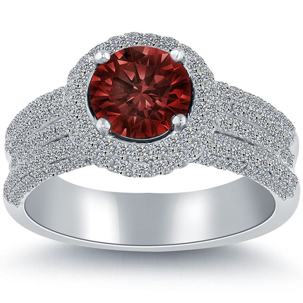 2.75 Ct. Fancy Red Natural Diamond Engagement Ring 14k White Gold Vintage Style