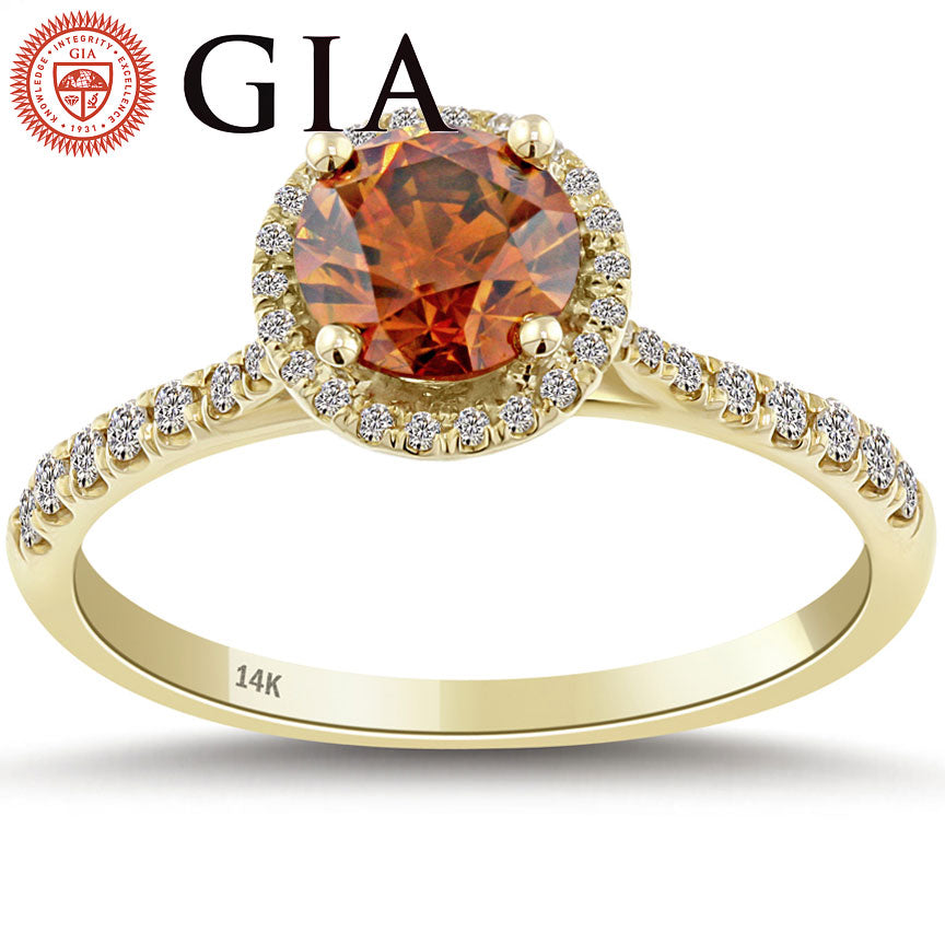 1.26 Carat GIA Certified Natural Fancy Orange Diamond Engagement Ring 14k Gold