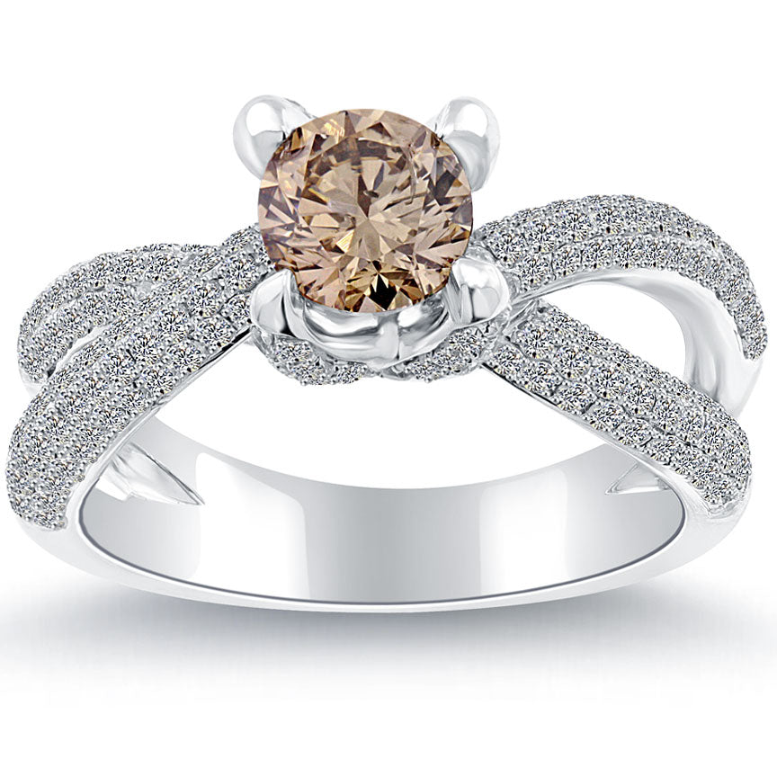 2.76 Carat Natural Fancy Champagne Brown Diamond Engagement Ring 14k White Gold
