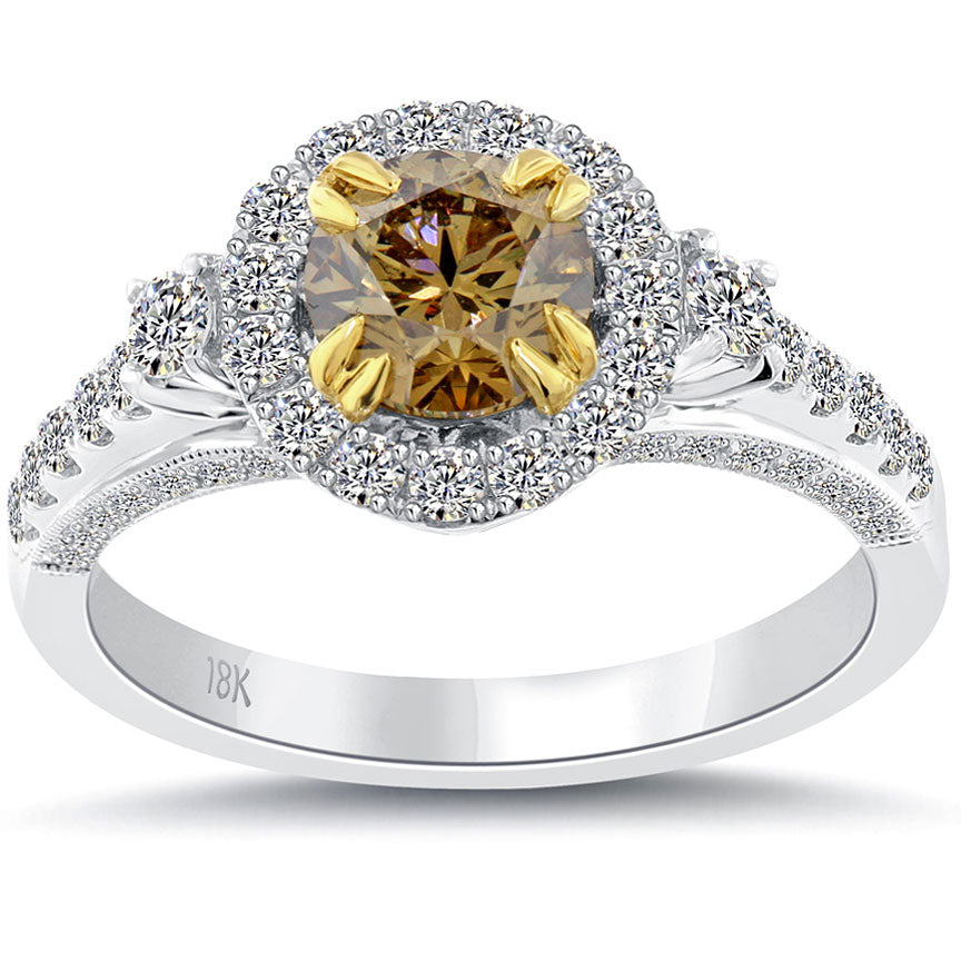 1.83 Carat Natural Fancy Cognac Brown Diamond Engagement Ring 18k White Gold