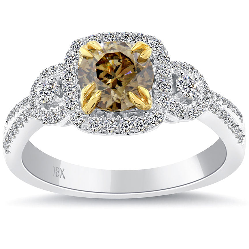 1.44 Carat Natural Fancy Champagne Brown Diamond Engagement Ring 18k White Gold