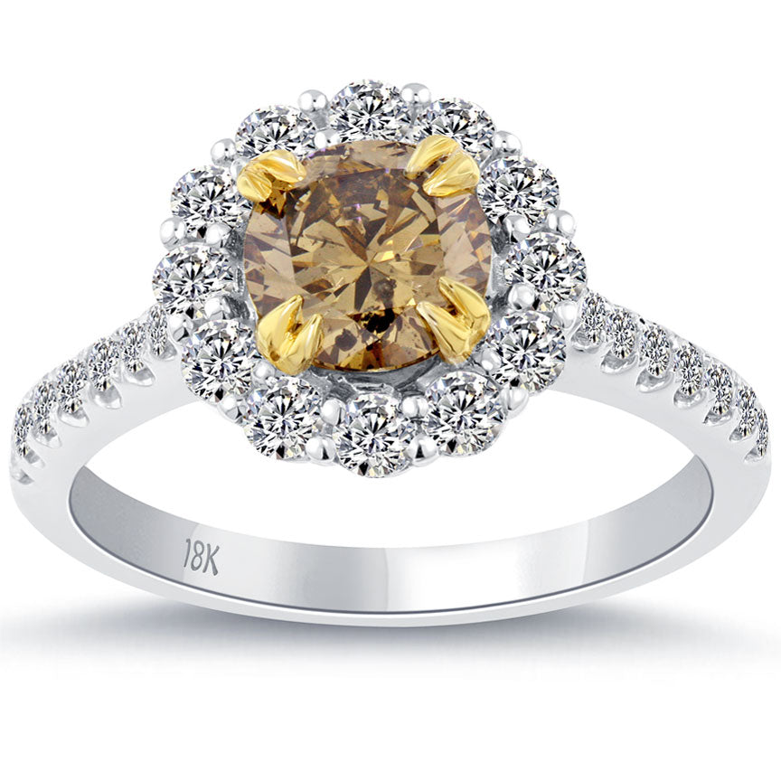 1.85 Carat Natural Fancy Cognac Brown Diamond Engagement Ring 18k White Gold