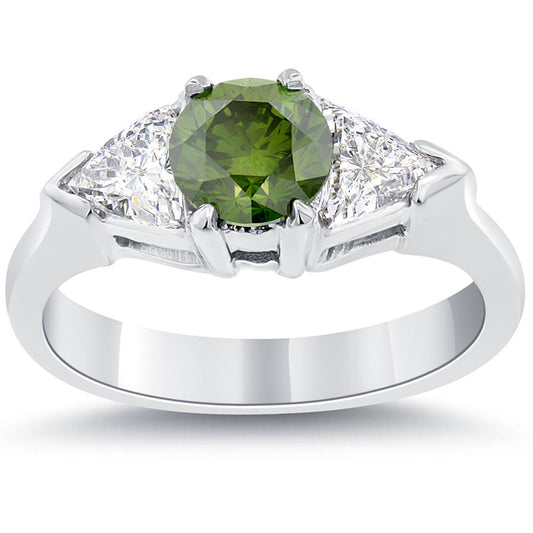 1.90 Carat Fancy Green Diamond Engagement Ring 14k White Gold