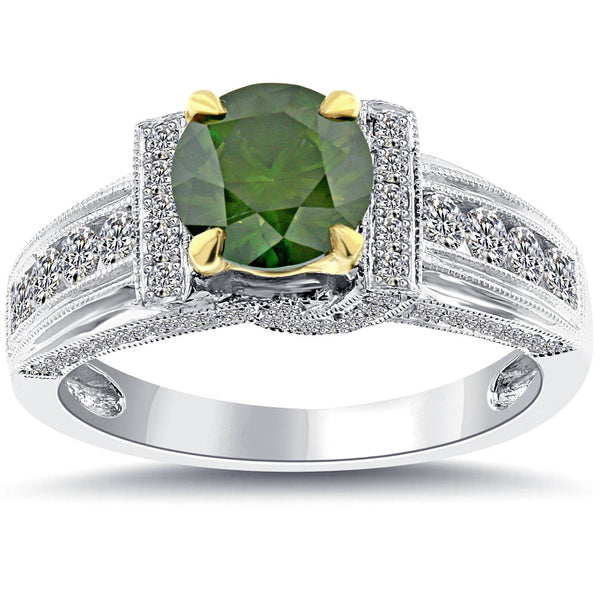 2.31 Carat Fancy Green Diamond Engagement Ring 14k White Gold
