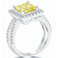 2.73 Carat Fancy Yellow Princess Cut Diamond Engagement Ring 18k Pave Halo