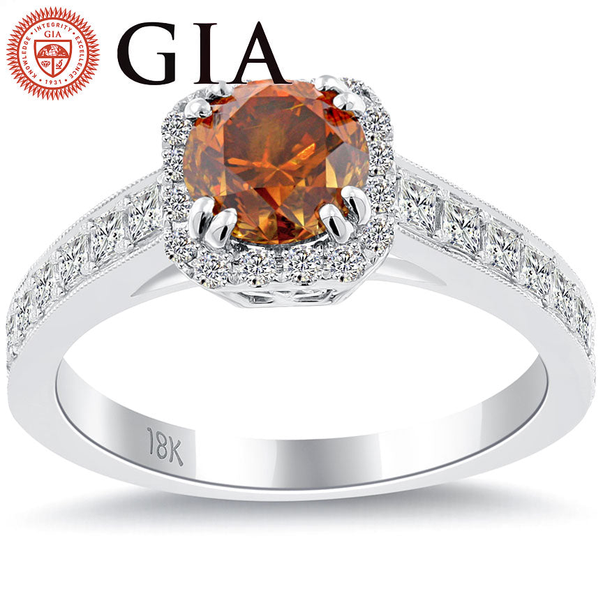 1.75 Carat GIA Certified Natural Fancy Orange Diamond Engagement Ring 18k Gold