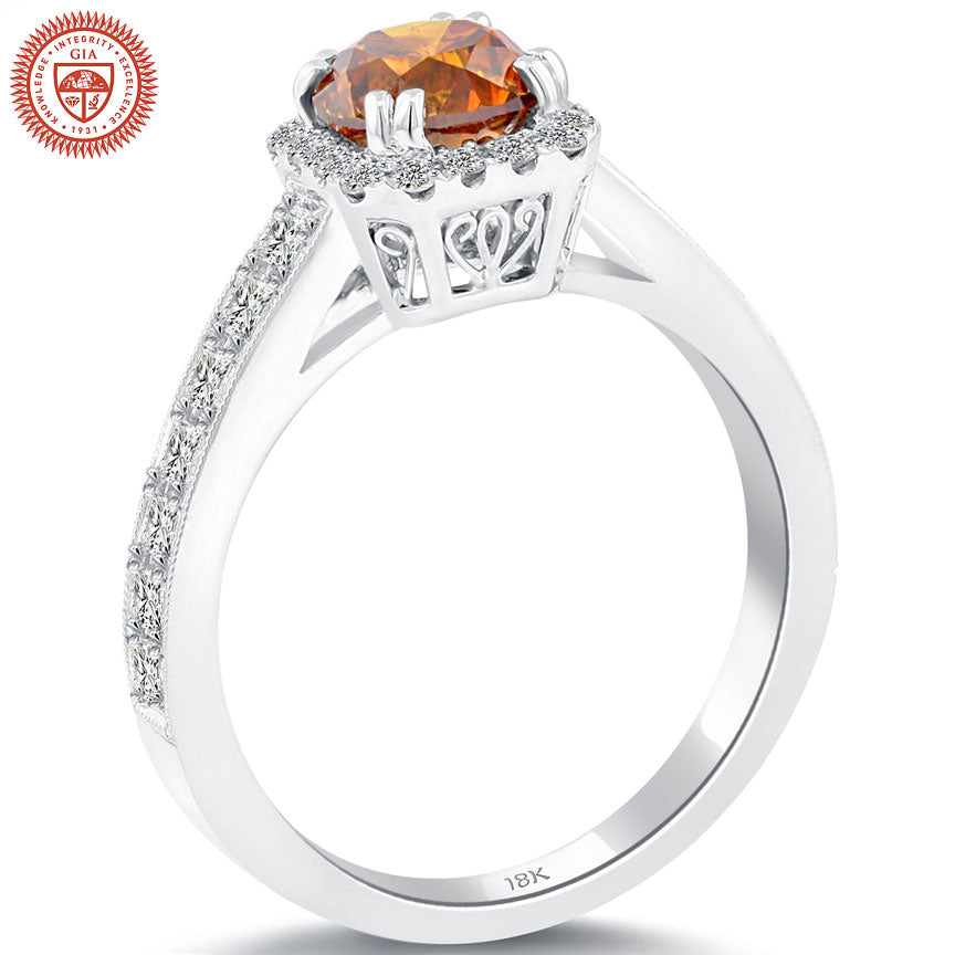 1.75 Carat GIA Certified Natural Fancy Orange Diamond Engagement Ring 18k Gold
